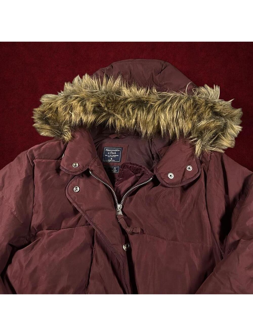 Abercrombie & Fitch Women's Medium Burgundy Fur Hooded Parka Jacket